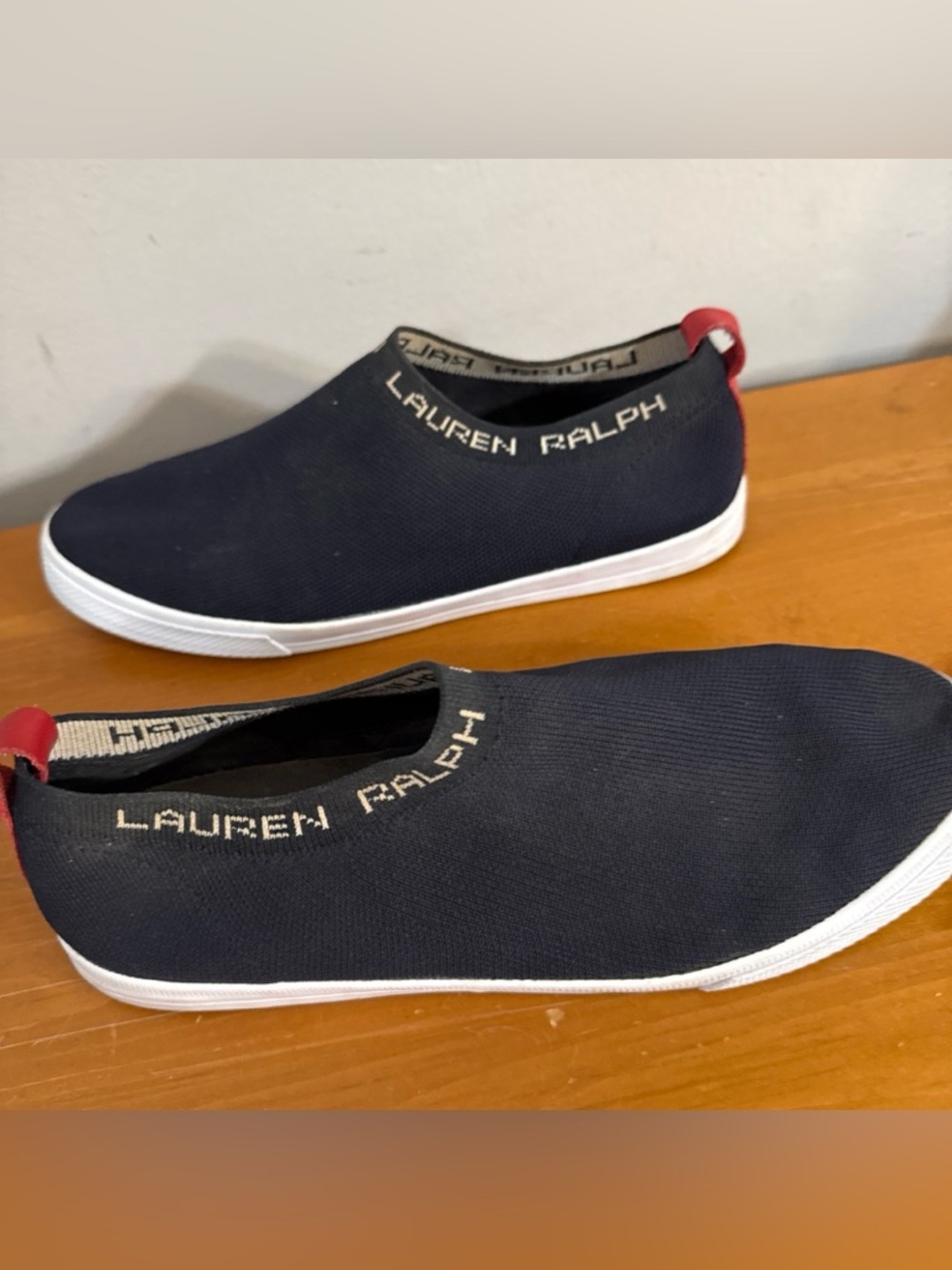 Ralph Lauren Women Black Knit Slip On Sneakers Shoes Size 9.5